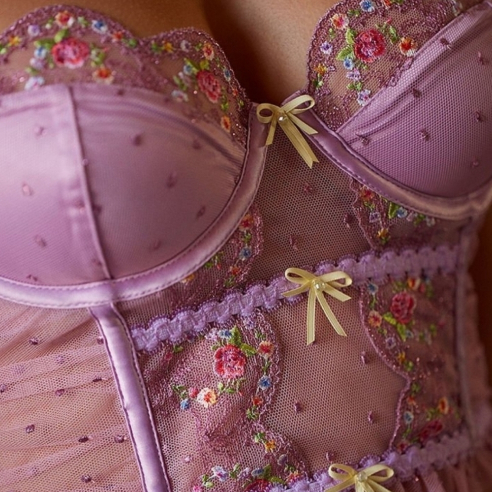 New!For Love And Lemons Daphne‎ Embroidered Bustier Pale Pink - Picture 3 of 14